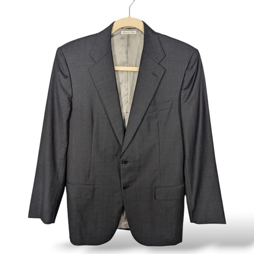 BELVEST Mens Blazer Size 42 Jacket‎ 100% Wool Pinstripes Gray